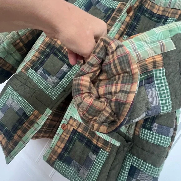 Patch magic unisex reversible button up Tan Plaid Jacket - Picture 5 of 14